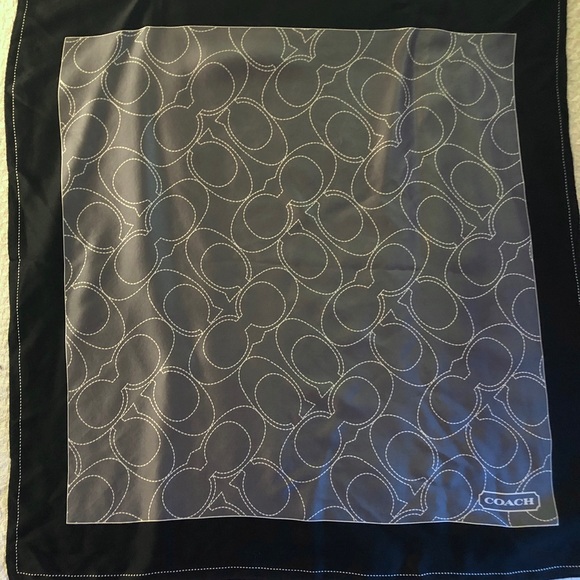 Coach scarf, 20” sq, Silk w hand rolled edge blk - Picture 3 of 10